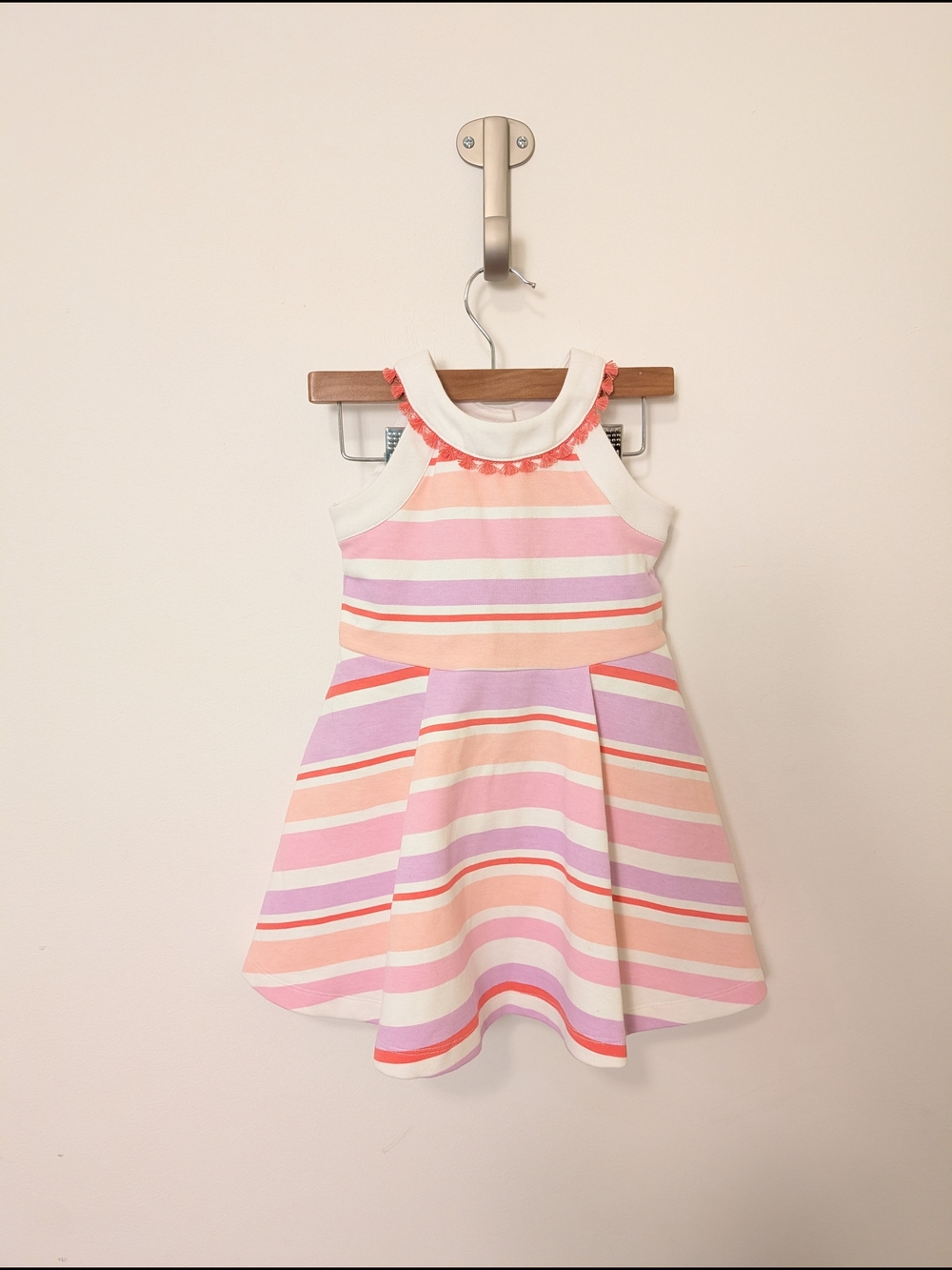 Janie And Jack Infant Girls' Sleeveless Striped Pink & Peach Sun Dress Size 18m